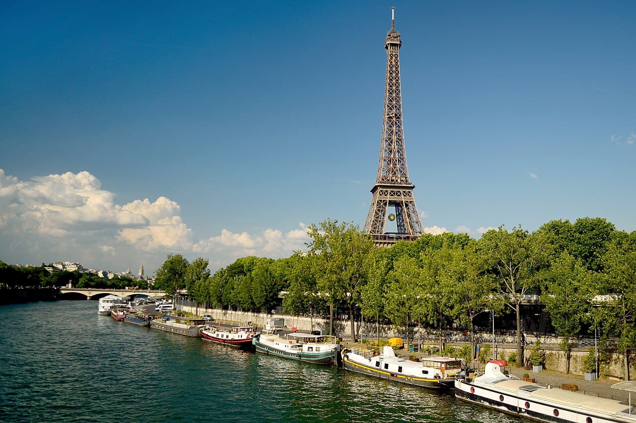 Eiffel Tower above the Seine in Paris in daylight