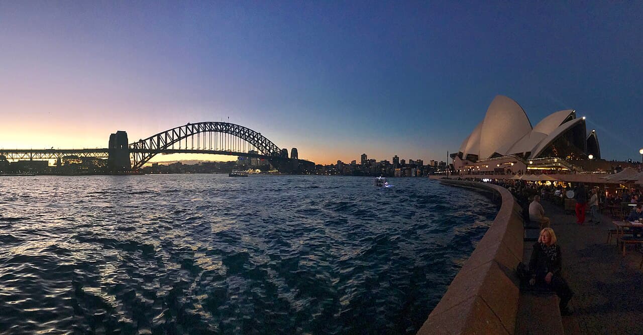 Sydney Harbour Bridge and Sydney Opera House at dusk